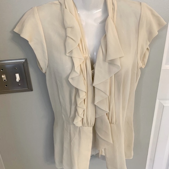 Designer Nanette Lepore Luxury ivory silk Ruffle Career blouse top Women’s 2 XS - Picture 3 of 4